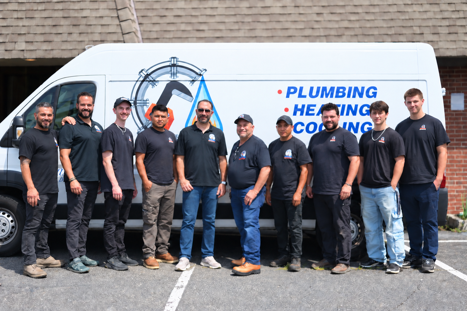 Pipeworks Mechanical team in front of a branded service van